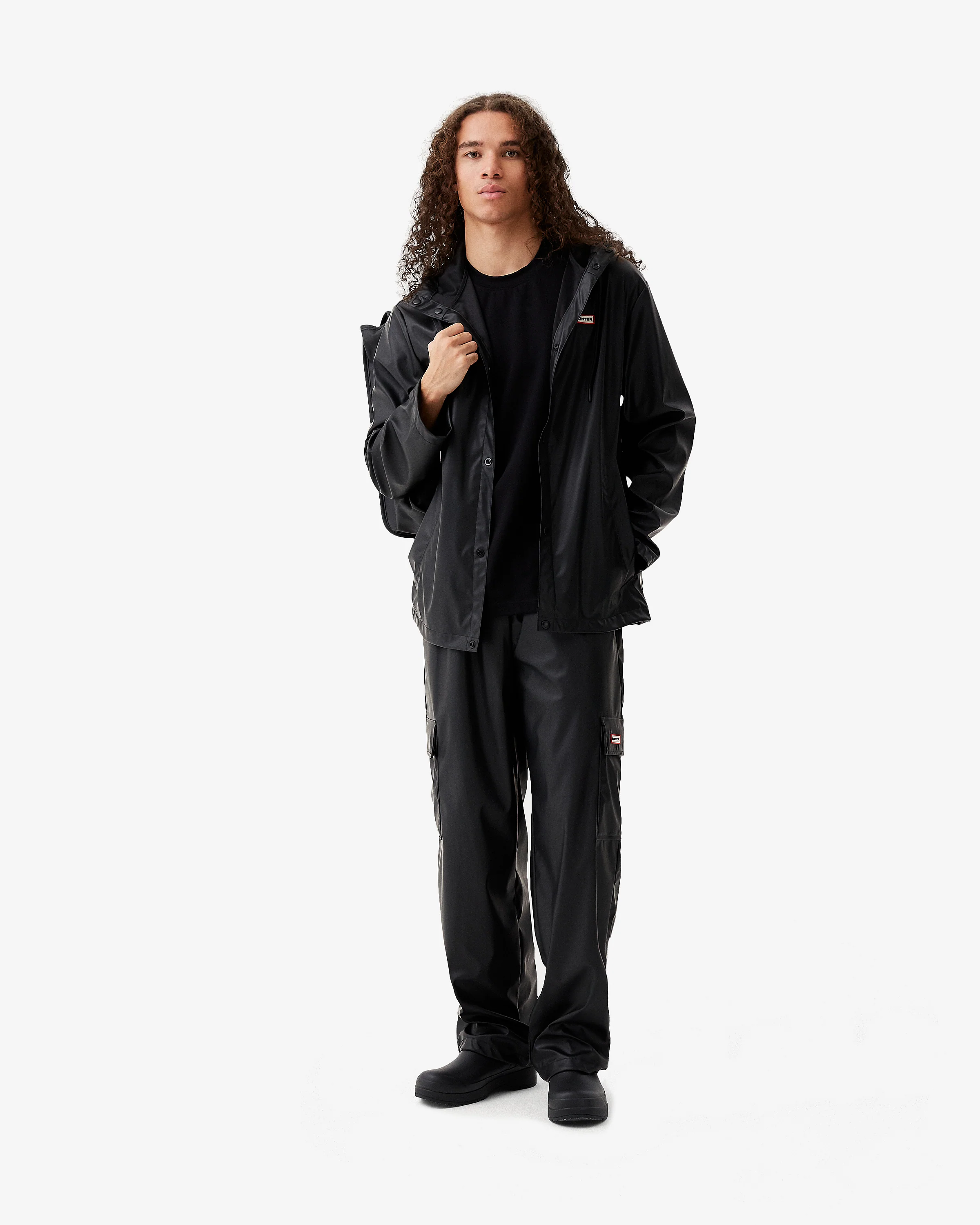 Unisex Downpour Izzy Hooded Rain Jacket Black - Image 4